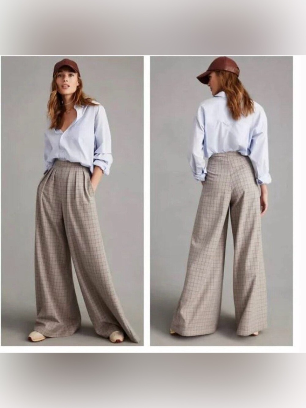 Anthropologie Corey Lynn Calter Pleated Wide-Leg Plaid Trousers Pants XS